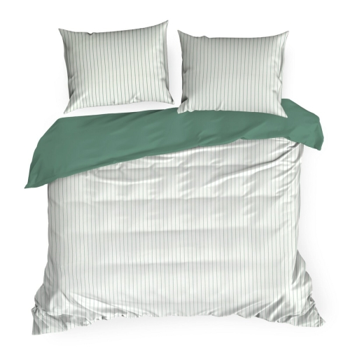 Pościel Satynowa 220x200 Raya Paski biało miętowe