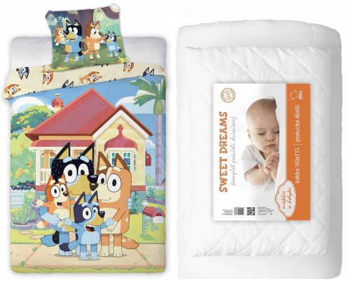 Komplet do łóżeczka 100x135 Kołdra + Pościel Bluey Niebieski Piesek Bajka HIT 