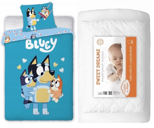 Komplet do łóżeczka 100x135 Kołdra + Pościel Bluey Niebieski Piesek Bajka HIT  
