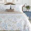 Pościel Bawełniana 140x200 Jasmina Kwiaty krem / niebieski