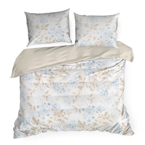 Pościel Bawełniana 220x200 Jasmina Kwiaty krem / niebieski