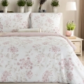 Pościel Bawełniana 140x200 Jasmina Kwiaty krem / różowy