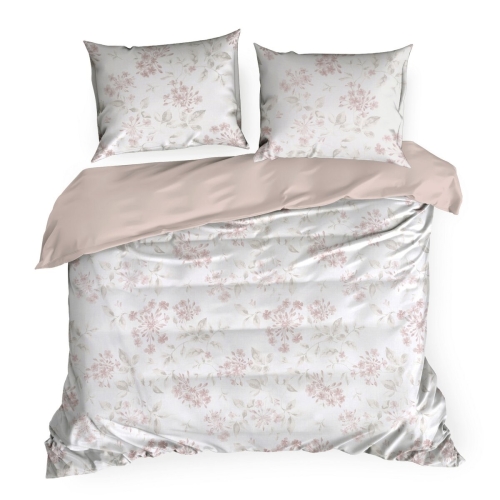 Pościel Bawełniana 140x200 Jasmina Kwiaty krem / różowy