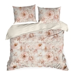 Pościel 160x200 Satynowa Mikrofibra Florina Kwiaty jasnoszary/pudrowy róż