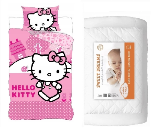 Komplet do łóżeczka 100x135 Kołdra + Pościel Hello Kitty Kotek  