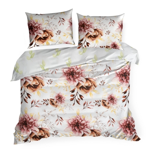Pościel 220x200 Satynowa Mikrofibra Lea Kwiaty biały/wrzosowy