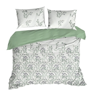 Pościel 220x200 Satynowa Mikrofibra Clarissa Kwiaty biały/zielony