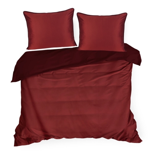 Pościel z Makosatyny bawełnianej 160x200 Marsala + Bordowy Premium Jednobarwna  