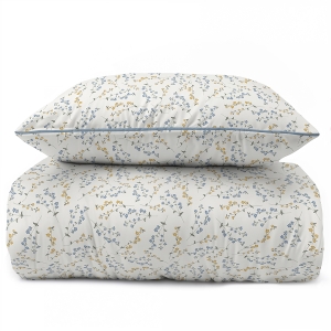 Pościel 220x200 La Perkale Perkal z lamówką Kwietna łączka w odcieniach niebieskiego Bawełna Premium 