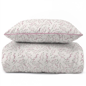 Pościel 160x200 La Perkale Perkal z lamówką Kwietna łączka w odcieniach różowego Bawełna Premium 