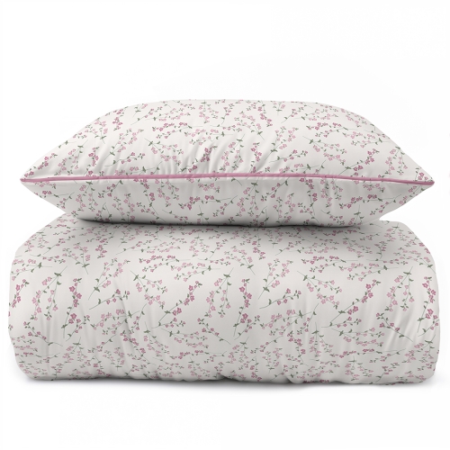 Pościel 160x200 La Perkale Perkal z lamówką Kwietna łączka w odcieniach różowego Bawełna Premium 