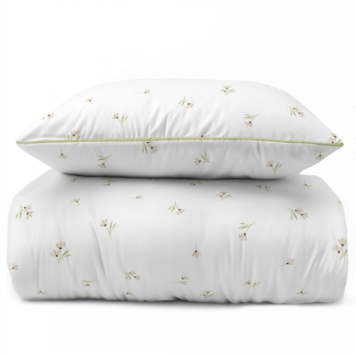 Pościel 160x200 La Perkale Perkal z lamówką Kwietna łączka Jasna Bawełna Premium  