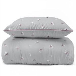 Pościel 160x200 La Perkale Perkal z lamówką Kwietna łączka Popielata Bawełna Premium  