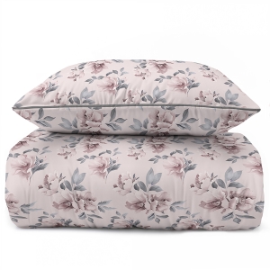 Pościel 220x200 La Perkale Perkal z lamówką Kwiaty w odcieniach różowego Bawełna Premium  