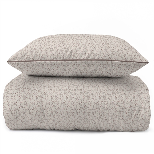 Pościel 160x200 La Perkale Perkal z lamówką Kwietna łączka w odcieniach beżowego Bawełna Premium  