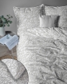 Pościel 160x200 La Perkale Perkal z lamówką Kwiaty Liście w odcieniach szarości Bawełna Premium 