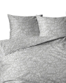 Pościel 160x200 La Perkale Perkal z lamówką Kwiaty Liście w odcieniach szarości Bawełna Premium 