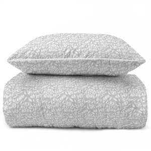 Pościel 160x200 La Perkale Perkal z lamówką Kwiaty Liście w odcieniach szarości Bawełna Premium 