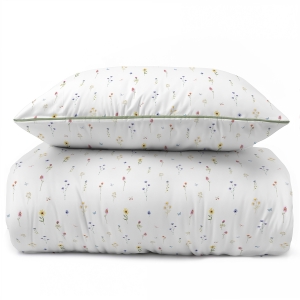 Pościel 160x200 La Perkale Perkal z lamówką Kwiatki kolorowe na jasnym tle Bawełna Premium 