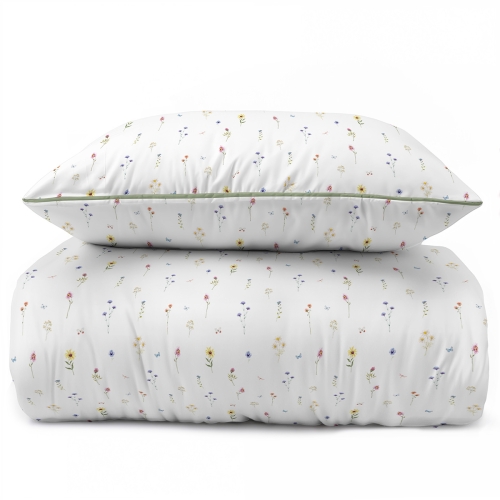 Pościel 160x200 La Perkale Perkal z lamówką Kwiatki kolorowe na jasnym tle Bawełna Premium 
