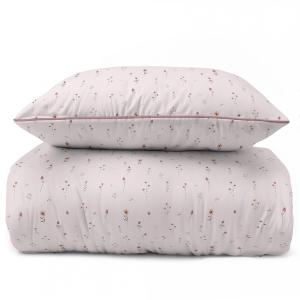 Pościel 160x200 La Perkale Perkal z lamówką Kwiatki kolorowe na różowym tle Bawełna Premium 