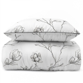 Pościel 160x200 La Perkale Perkal z lamówką Kwiaty na białym tle Bawełna Premium 