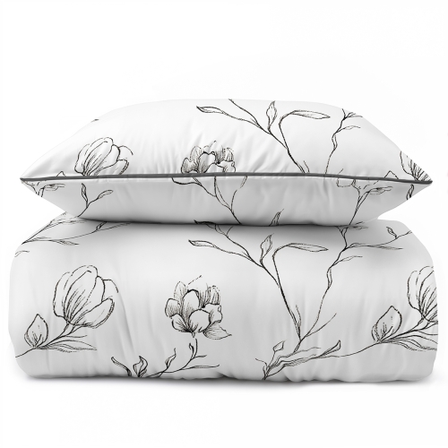 Pościel 160x200 La Perkale Perkal z lamówką Kwiaty na białym tle Bawełna Premium 
