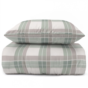 Pościel 160x200 La Perkale Perkal z lamówką Kratka beżowo zielona Bawełna Premium 