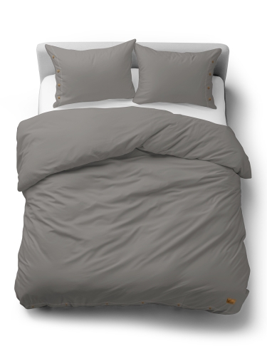 Pościel Bawełniana 220x200 Gładka z ozdobnym guzikiem Premium szara