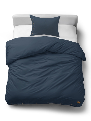 Pościel Bawełniana 140x200 Gładka z ozdobnym guzikiem Premium niebieska denim