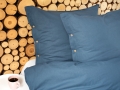 Pościel Bawełniana 160x200 Gładka z ozdobnym guzikiem Premium niebieska denim blue