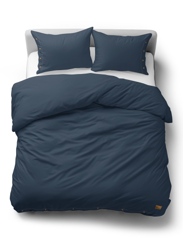 Pościel Bawełniana 220x200 Gładka z ozdobnym guzikiem Premium niebieska denim blue