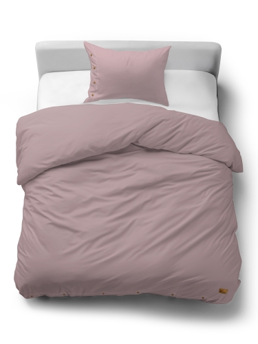 Pościel Bawełniana 140x200 Gładka z ozdobnym guzikiem Premium różowa pudrowa
