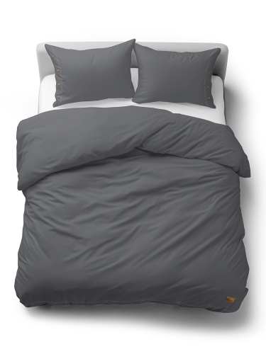 Pościel Bawełniana 160x200 Gładka z ozdobnym guzikiem Premium grafitowa