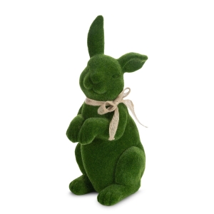 Figurka wielkanocna zając 15x18x35 cm pokryta meszkiem zielony