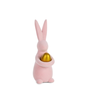 Figurka wielkanocna zając 5x6x15 cm pokryta meszkiem różowy 