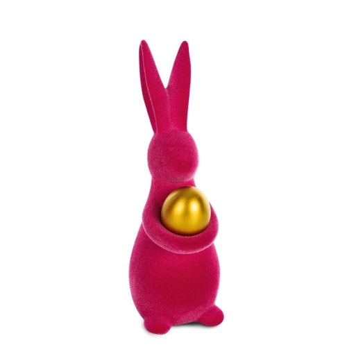 Figurka wielkanocna zając 5x6x15 cm pokryta meszkiem amarant