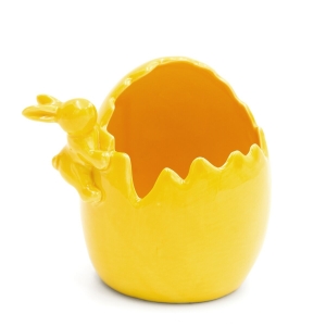 Figurka wielkanocna 15x12x14 żółta jajko z glinki ceramicznej 