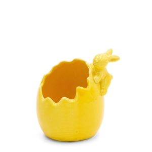 Figurka wielkanocna 9x8x10 żółta jajko z glinki ceramicznej  