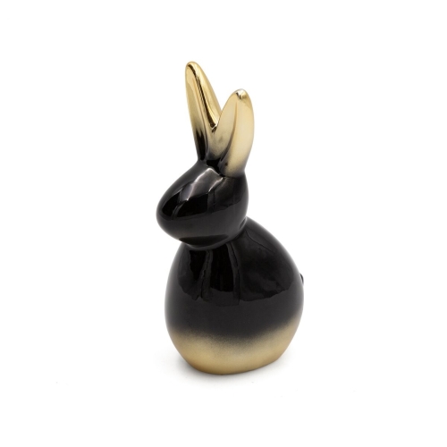 Figurka wielkanocna 10x7x17 czarna + złota zajączek z glinki ceramicznej