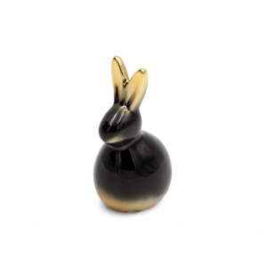 Figurka wielkanocna 7x6x12 czarna + złota zajączek z glinki ceramicznej