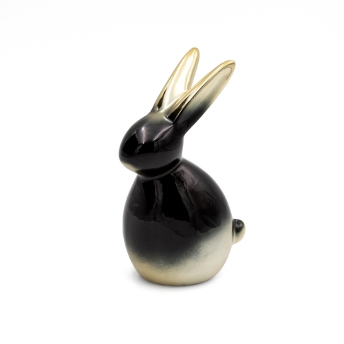 Figurka wielkanocna 10x7x17 czarna + złota zajączek z glinki ceramicznej 