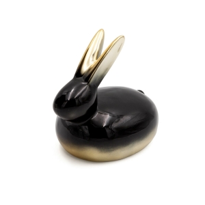 Figurka wielkanocna 14x10x13 czarna + złota zajączek z glinki ceramicznej 