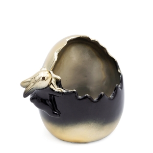 Figurka wielkanocna 12x10x11 czarna + złota jajko z glinki ceramicznej  
