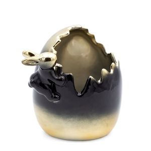 Figurka wielkanocna 15x12x14 czarny + złoty jajko z glinki ceramicznej 