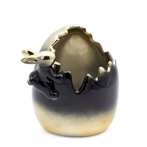 Figurka wielkanocna 15x12x14 czarny + złoty jajko z glinki ceramicznej 