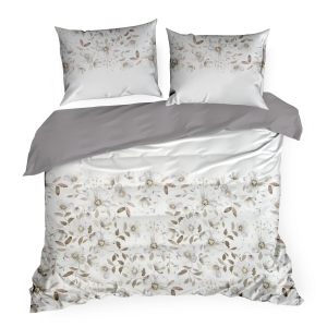 Pościel Satynowa 220x200 Kwiaty popiel/beż