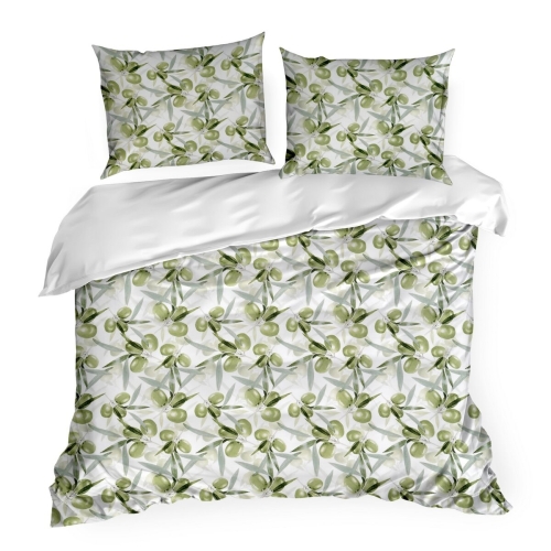 Pościel Satynowa 140x200 Oliwki zielony/biały