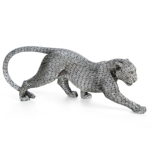 Figurka z żywicy poliestrowej Pantera 34 x 8 x 12 cm srebrna 