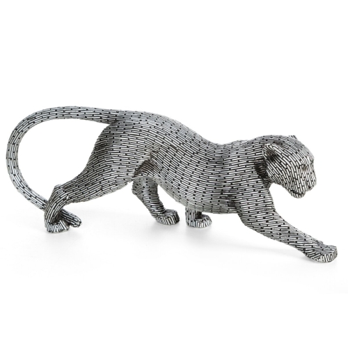 Figurka z żywicy poliestrowej Pantera 34 x 8 x 12 cm srebrna 